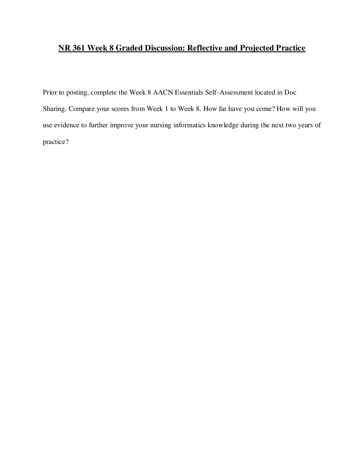 Preview image for NR 361 Week 8 Graded Discussion: Reflective and Projected Practice